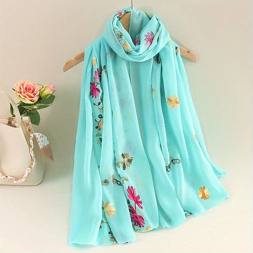 Écharpe Longue Femme Coton Lin - Foulard Dégradé Brodé Élégant Été SUN N.