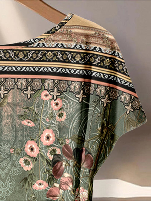 Ensemble 2 Pièces Été Femme – Haut Floral Torsadé & Pantalon Large Style Ethnique SUN N.