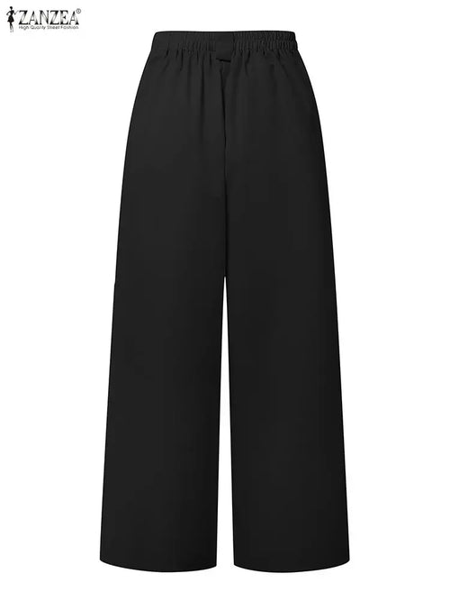 Pantalon Palazzo Femme 2025 ZANZEA mode femmes Pantalon automne taille haute bureau travail Pantalon élégant jambe large Pantalon solide plissé Palazzo Streetwear SUN N.