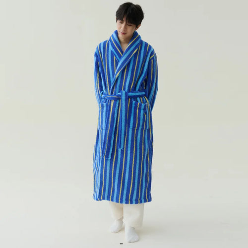 2025 nouveau automne/hiver femmes vêtements de nuit épais velours chaud Robe Couple corail velours rayé allongé maison vêtements peignoir SUN N.