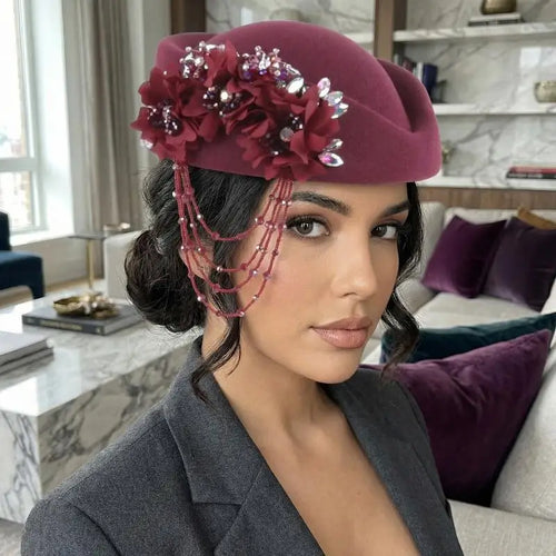 Chapeau britannique rétro pour femmes, élégant, décoré de fleurs 3D, casquette d'hôtesse de l'air, béret, accessoires de Costume de Cosplay SUN N.