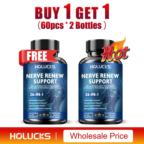 Capsules Nerve Renew, Aiguilles, Coupures, Brûlures cutanées, Sommeil profond. Complexe de vitamines B, acide alpha-lipoïque R, mélange neurobotanique SUN N.