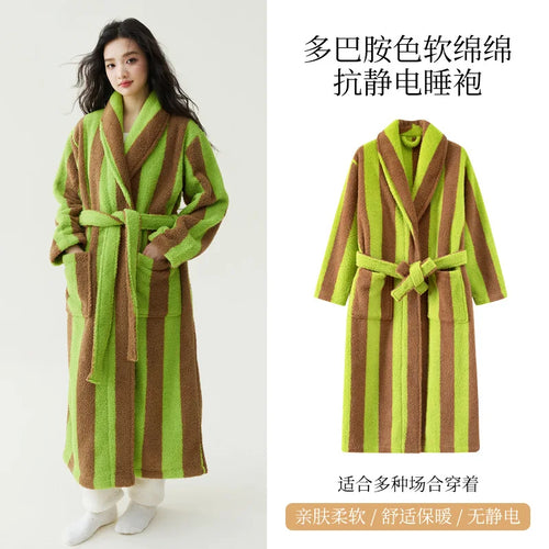 2025 nouveau automne/hiver femmes vêtements de nuit épais velours chaud Robe Couple corail velours rayé allongé maison vêtements peignoir SUN N.