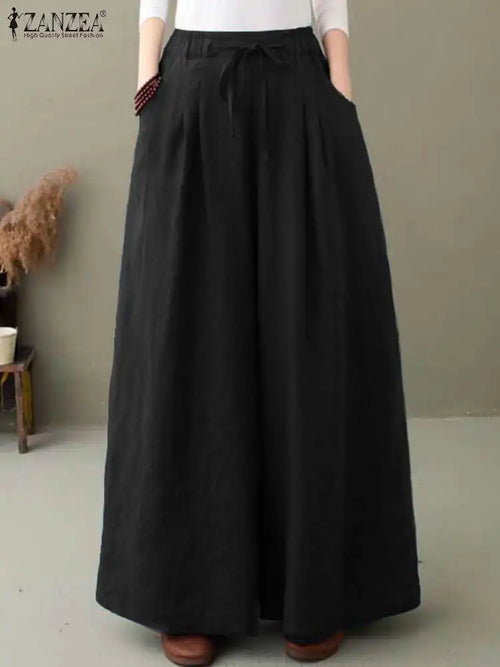 Pantalon Jambes Larges Femme – Coton Vintage Taille Haute SUN N.
