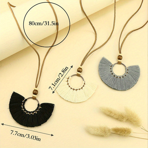 Ensemble de 3 colliers pendentifs de mode féminine de style ethnique avec pendentif à pompon floral, en alliage de zinc émaillé bronze avec incrustation de strass en verre, collier vintage SUN N.