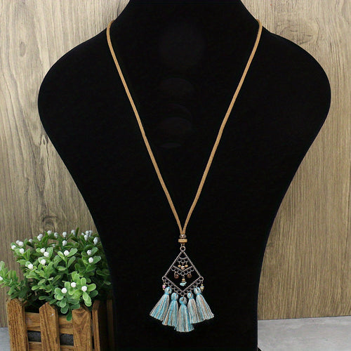 Ensemble de 3 colliers pendentifs de mode féminine de style ethnique avec pendentif à pompon floral, en alliage de zinc émaillé bronze avec incrustation de strass en verre, collier vintage SUN N.