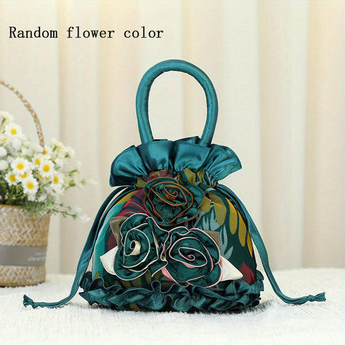 Sac à main à cordon avec décor floral, petit sac de soirée tendance, sac simple pour téléphone, mignon sac seau SUN N.