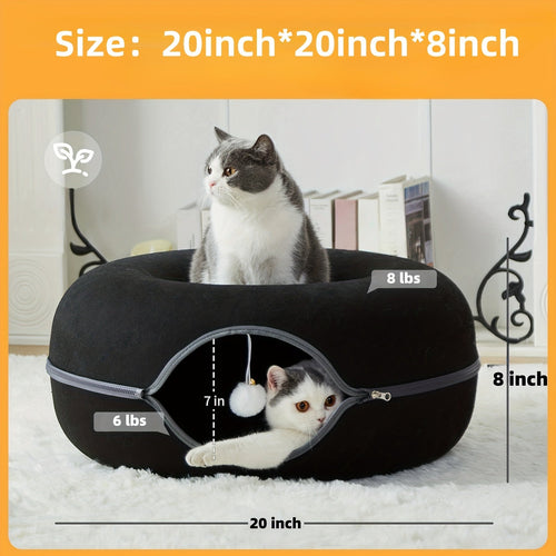 Cachette tunnel Donut pour chat - Lit-tunnel avec balle à clochette SUN N.