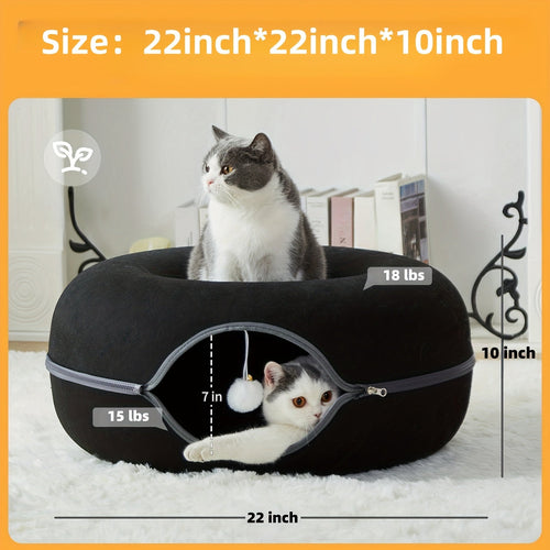 Cachette tunnel Donut pour chat - Lit-tunnel avec balle à clochette SUN N.