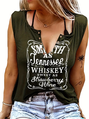 Débardeur country col V "Smooth as Tennessee Whiskey" - Sans manches sexy avec détail bague