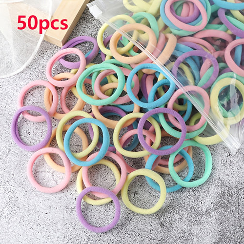 Elastic Hair Ties Set 50pcs Ponytail Holders Solid Color Hair Accessories