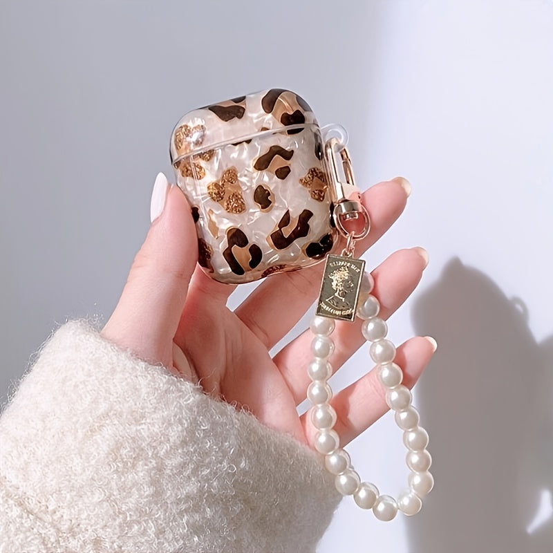 Housse d'écouteurs à imprimé léopard élégante avec chaîne suspendue - Parfaite pour Airpod1/2 ! SUN N.