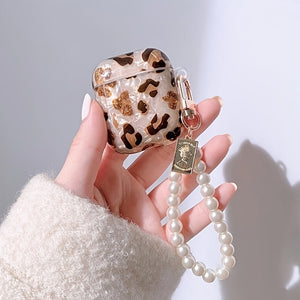 Housse d'écouteurs à imprimé léopard élégante avec chaîne suspendue - Parfaite pour Airpod1/2 ! SUN N.
