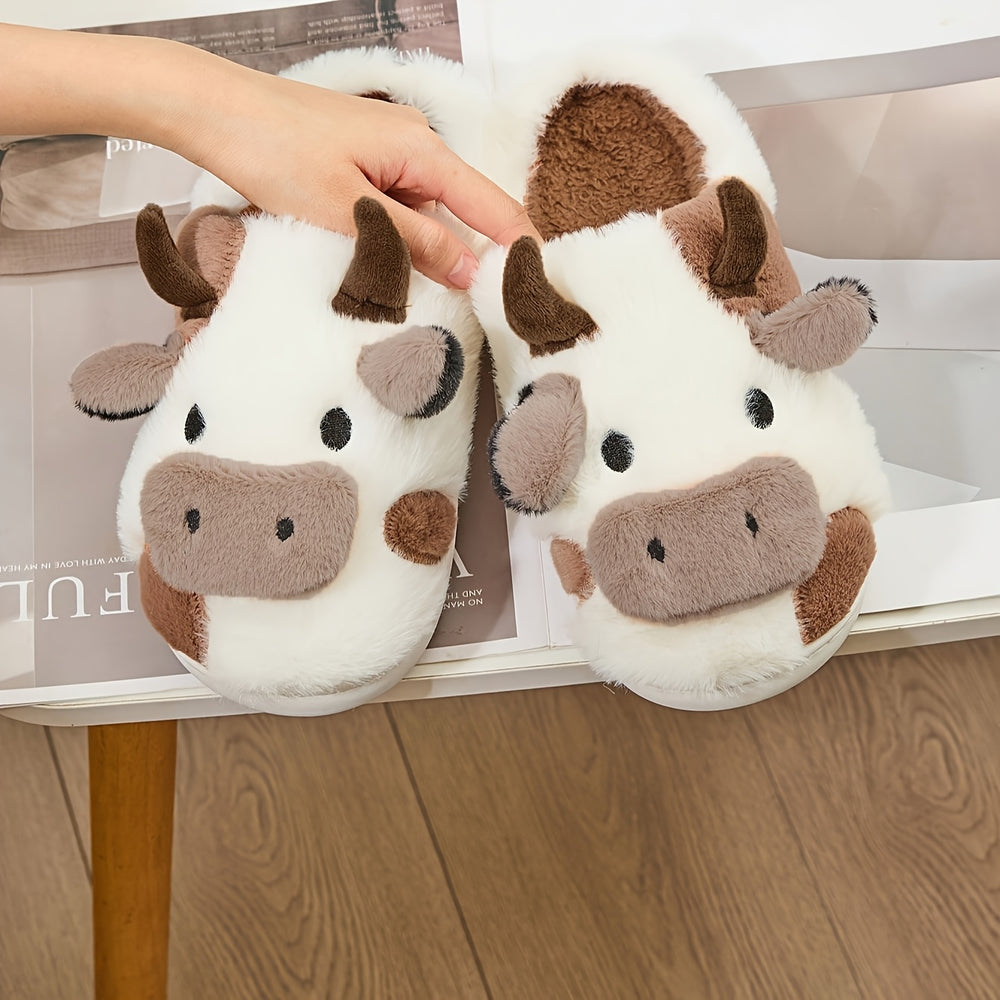 Cow Plush Slippers Cute Warm House Slippers for Women and Men