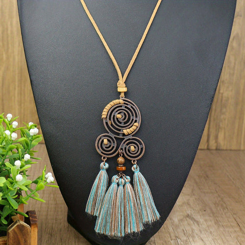 Ensemble de 3 colliers pendentifs de mode féminine de style ethnique avec pendentif à pompon floral, en alliage de zinc émaillé bronze avec incrustation de strass en verre, collier vintage SUN N.