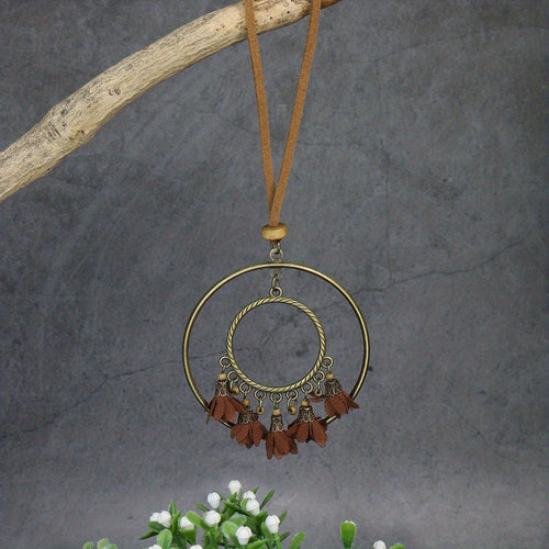 Ensemble de 3 colliers pendentifs de mode féminine de style ethnique avec pendentif à pompon floral, en alliage de zinc émaillé bronze avec incrustation de strass en verre, collier vintage SUN N.