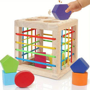 Cube de tri de formes en bois - Jouet éducatif pour tout-petits 1-3 ans SUN N.