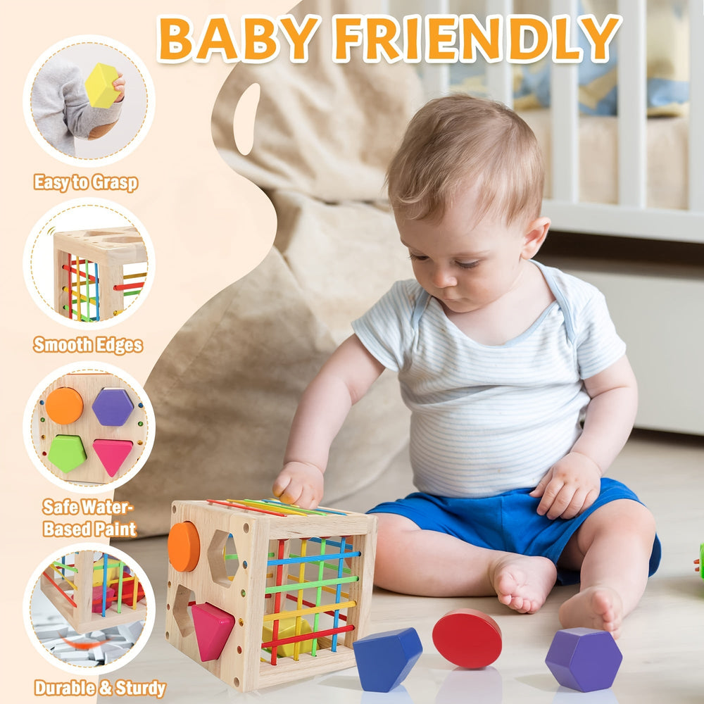 Cube de tri de formes en bois - Jouet éducatif pour tout-petits 1-3 ans SUN N.