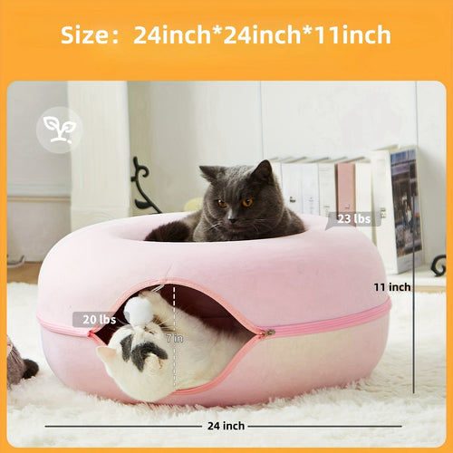 Cachette tunnel Donut pour chat - Lit-tunnel avec balle à clochette SUN N.