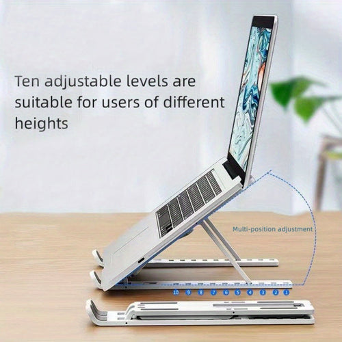 Support d'ordinateur portable à fourche unique pliable surélevable avec base de refroidissement, support de bureau pour tablette portable compatible avec tous les ordinateurs portables, matériau ABS, dix niveaux réglables SUN N.