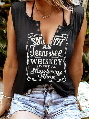 Débardeur country col V "Smooth as Tennessee Whiskey" - Sans manches sexy avec détail bague