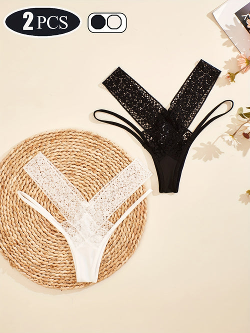 Culotte en dentelle sexy taille basse - Design ajouré croisé sans couture effet galbe