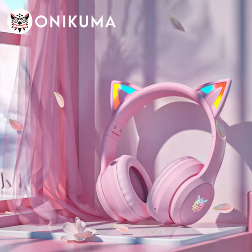 Casque gaming ONIKUMA avec oreilles de chat - Bluetooth, réduction de bruit, son haute qualité