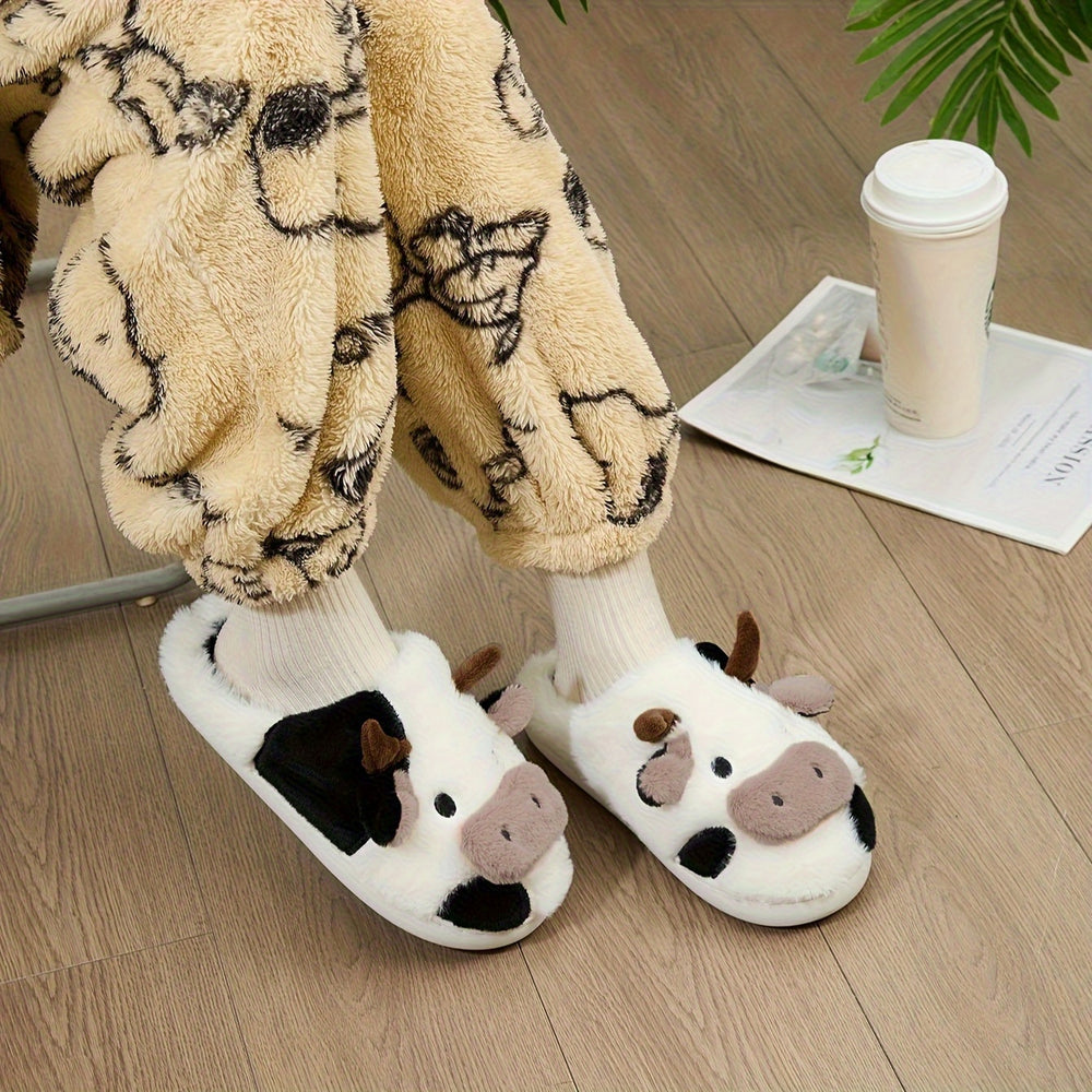 Cow Plush Slippers Cute Warm House Slippers for Women and Men