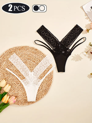 Culotte en dentelle sexy taille basse - Design ajouré croisé sans couture effet galbe