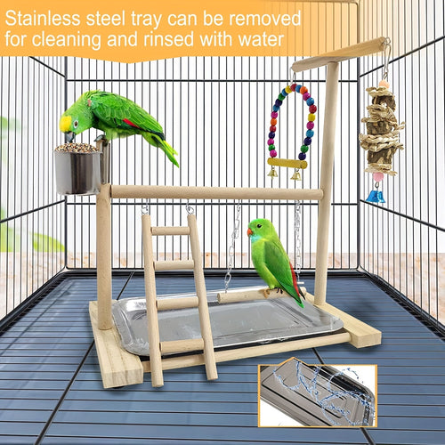 Stand de jeu pour perroquet en bois - Balançoire et jouets interactifs SUN N.
