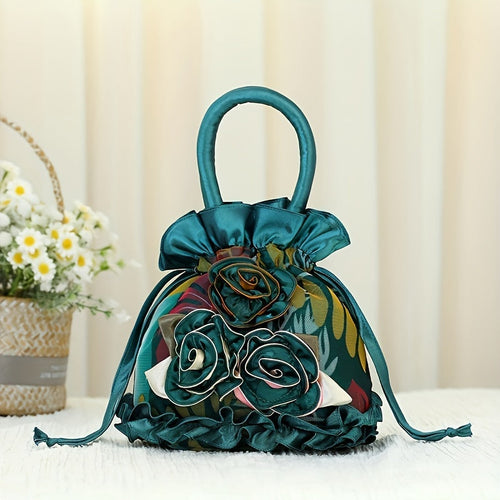 Sac à main à cordon avec décor floral, petit sac de soirée tendance, sac simple pour téléphone, mignon sac seau SUN N.