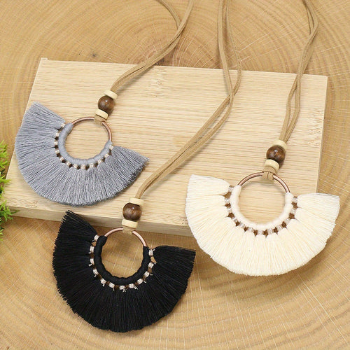 Ensemble de 3 colliers pendentifs de mode féminine de style ethnique avec pendentif à pompon floral, en alliage de zinc émaillé bronze avec incrustation de strass en verre, collier vintage SUN N.