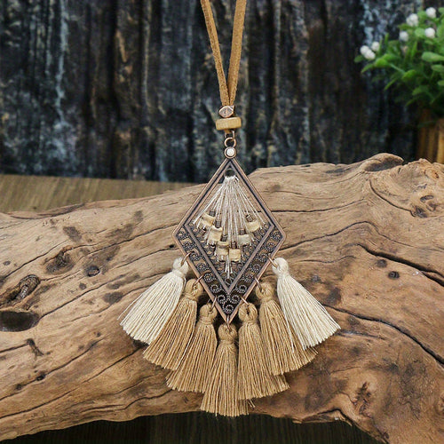 Ensemble de 3 colliers pendentifs de mode féminine de style ethnique avec pendentif à pompon floral, en alliage de zinc émaillé bronze avec incrustation de strass en verre, collier vintage SUN N.