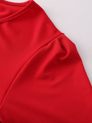 Robe mi-longue à fleurs pour femmes, grande taille, imprimé rouge colorblock, manches courtes - Col rond élégant, tissu en polyester légèrement extensible, parfaite pour toutes les saisons SUN N.