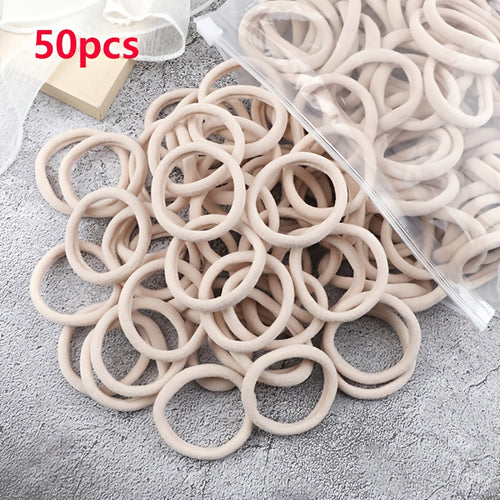 Elastic Hair Ties Set 50pcs Ponytail Holders Solid Color Hair Accessories