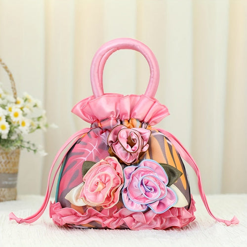 Sac à main à cordon avec décor floral, petit sac de soirée tendance, sac simple pour téléphone, mignon sac seau SUN N.