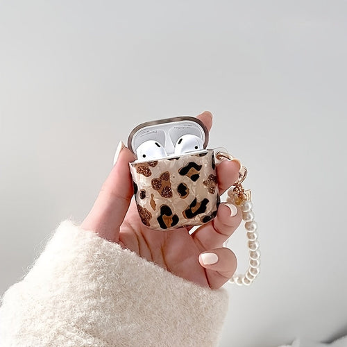 Housse d'écouteurs à imprimé léopard élégante avec chaîne suspendue - Parfaite pour Airpod1/2 ! SUN N.