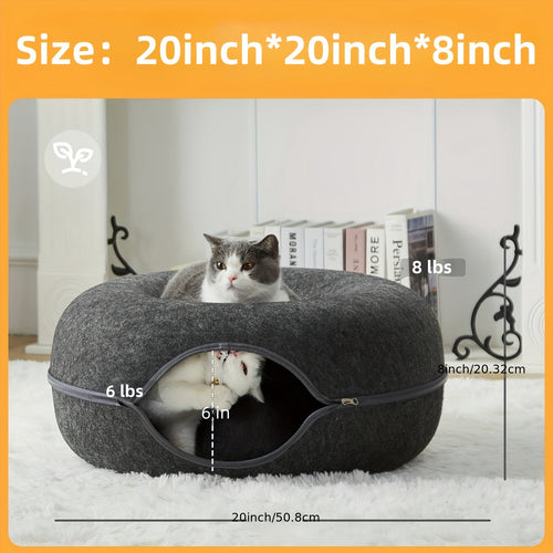 Cachette tunnel Donut pour chat - Lit-tunnel avec balle à clochette SUN N.