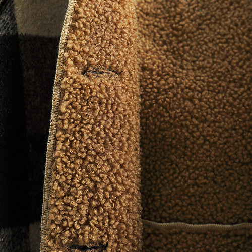 Veste à carreaux doublée polaire pour garçons - Automne/Hiver, motif tartan marron, col cardigan SUN N.