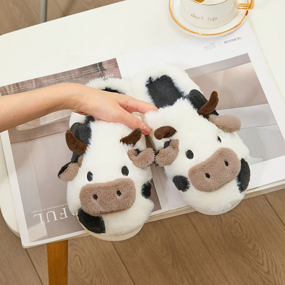 Cow Plush Slippers Cute Warm House Slippers for Women and Men