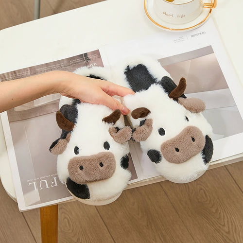 Cow Plush Slippers Cute Warm House Slippers for Women and Men