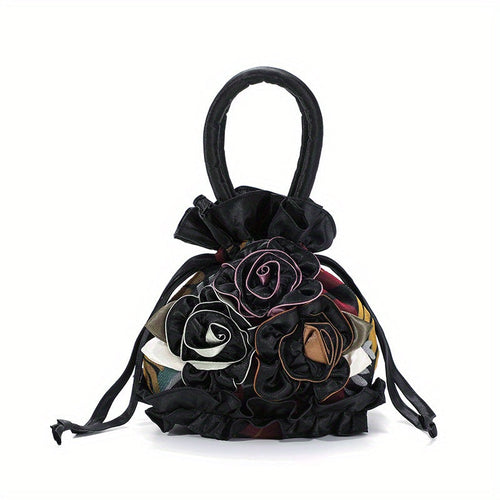 Sac à main à cordon avec décor floral, petit sac de soirée tendance, sac simple pour téléphone, mignon sac seau SUN N.