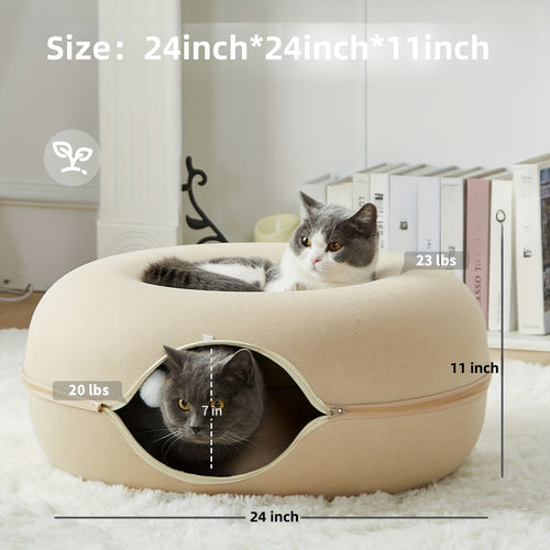 Cachette tunnel Donut pour chat - Lit-tunnel avec balle à clochette SUN N.