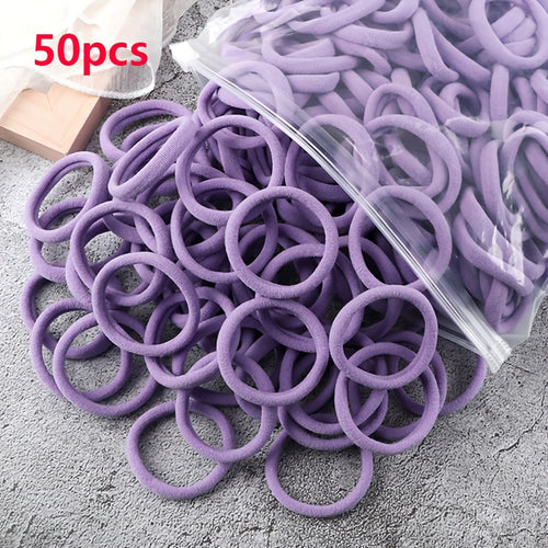 Elastic Hair Ties Set 50pcs Ponytail Holders Solid Color Hair Accessories
