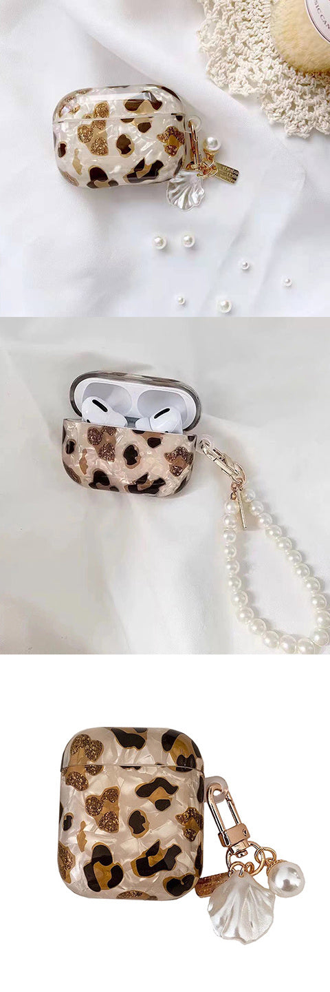 Housse d'écouteurs à imprimé léopard élégante avec chaîne suspendue - Parfaite pour Airpod1/2 ! SUN N.