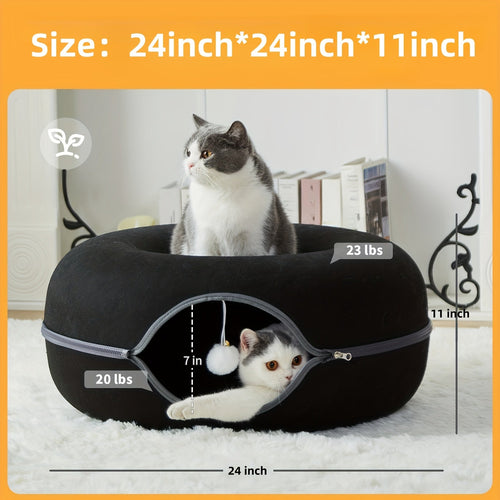 Cachette tunnel Donut pour chat - Lit-tunnel avec balle à clochette SUN N.