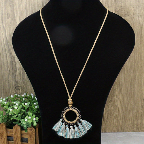 Ensemble de 3 colliers pendentifs de mode féminine de style ethnique avec pendentif à pompon floral, en alliage de zinc émaillé bronze avec incrustation de strass en verre, collier vintage SUN N.