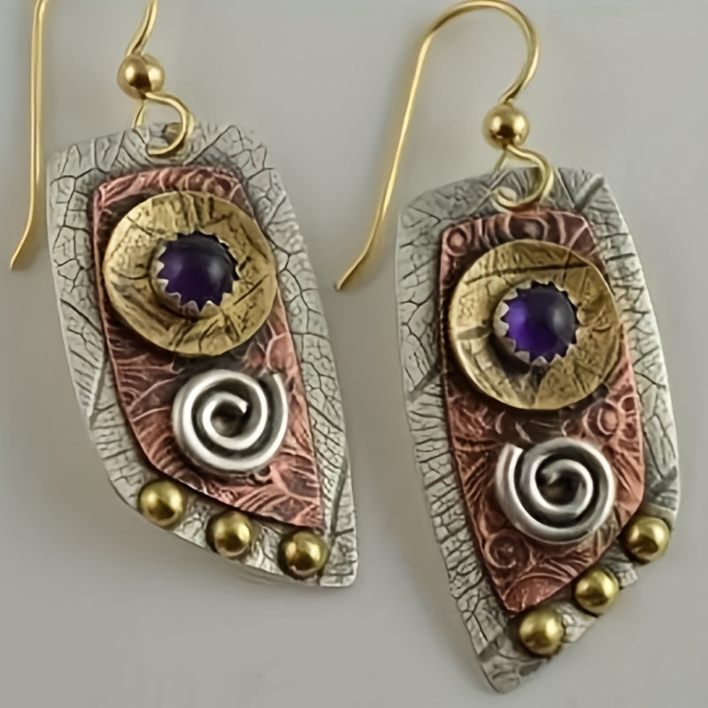 Bohemian Vintage Dangle Earrings Irregular Shape Engraved Metal