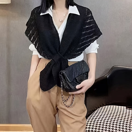Châle en fil ajouré élégant pour femmes - Léger, respirant en polyester, parfait pour superposer ou porter seul, lavable en machine, écharpe décontractée pour le week-end | Châle polyvalent | Tricot élégant, châles pour l'hiver SUN N.