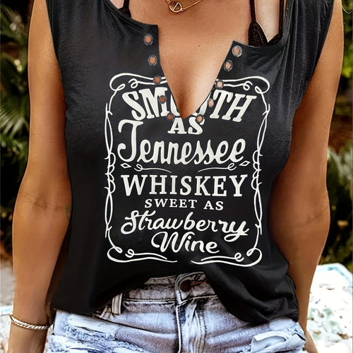 Débardeur country col V "Smooth as Tennessee Whiskey" - Sans manches sexy avec détail bague